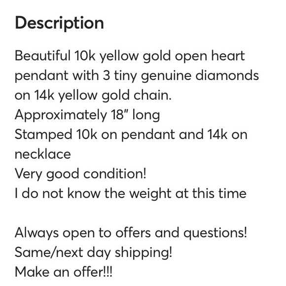Dainty necklace. 14k gold chain with dainty 10k heart charm. 3 tiny diamonds. - Picture 3 of 5